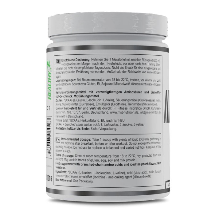 Амінокислота BCAA Healthy by MST BCAA Instant, 1 кг Холодний персиковий чай