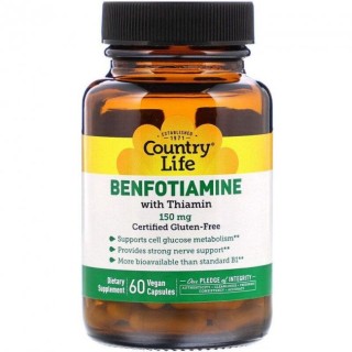 Вітаміни та мінерали Country Life Benfotiamine with Thiamine, 60 вегакапсул