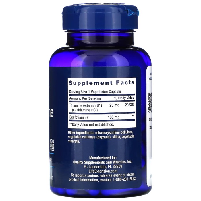 Вітаміни та мінерали Life Extension Benfotiamine with Thiamine, 120 вегакапсул