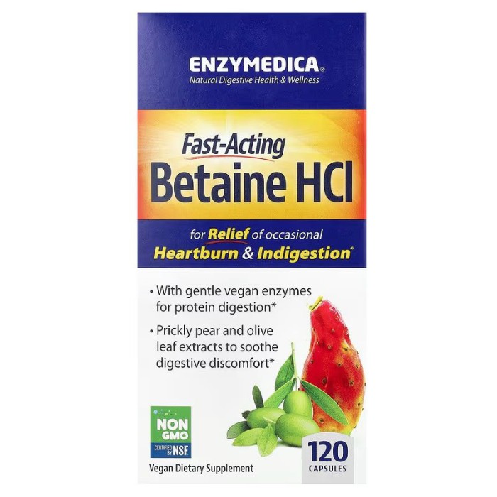 Натуральна добавка Enzymedica Betaine HCL, 120 капсул