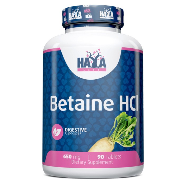 Натуральна добавка Haya Labs Betaine HCL 650 mg, 90 таблеток