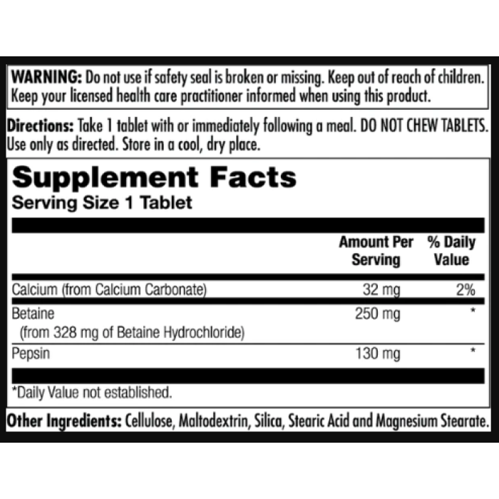 Бетаїн HCl Плюс 250 мг - 250 таблеток