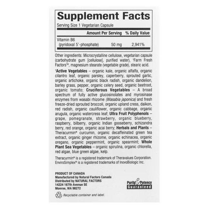 Вітаміни та мінерали Natural Factors BioCoenzymated Pyridoxal 5'-Phosphate 50 mg, 30 капсул