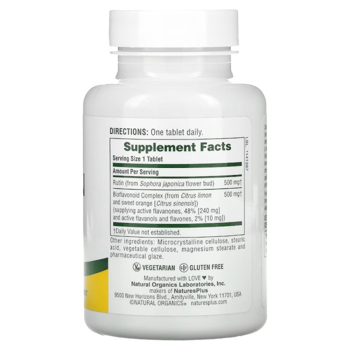 Витамины и минералы Natures Plus BioRutin 1000 mg, 90 таблеток