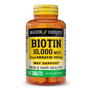 Вітаміни та мінерали Mason Natural Biotin 10,000 mcg Plus Keratin 100 mg, 60 таблеток