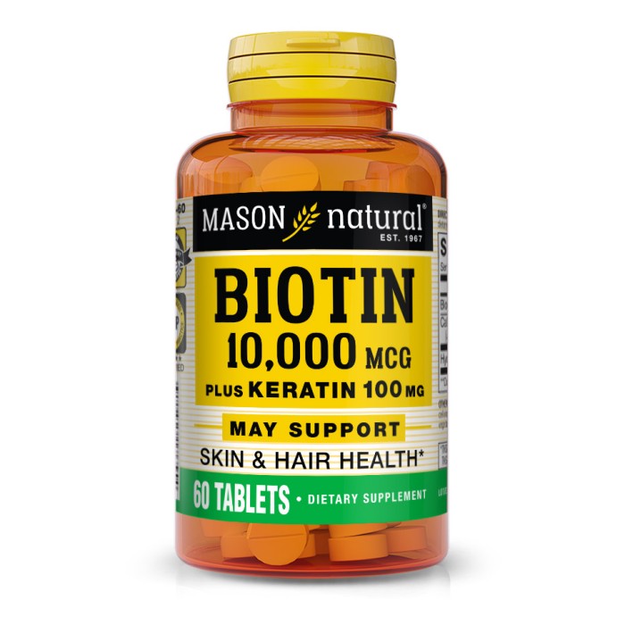 Вітаміни та мінерали Mason Natural Biotin 10,000 mcg Plus Keratin 100 mg, 60 таблеток