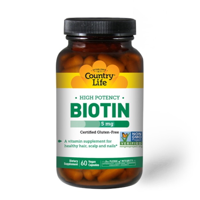 Вітаміни та мінерали Country Life High Potency Biotin 5 mg, 60 капсул