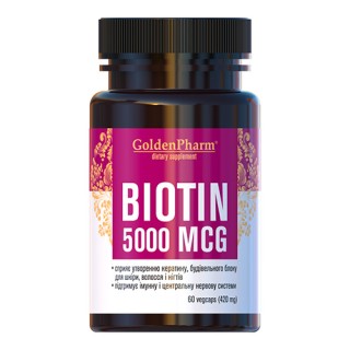 Вітаміни та мінерали Golden Pharm Biotin 5000 mcg, 60 вегакапсул