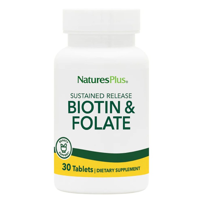 Вітаміни та мінерали Natures Plus Biotin and Folate, 30 таблеток