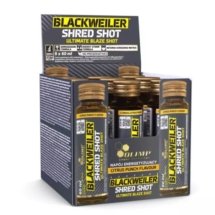 Передтренувальний комплекс Olimp BlackWeiler Shred Shot СКЛО, 9*60 мл Цитрусовий пунш