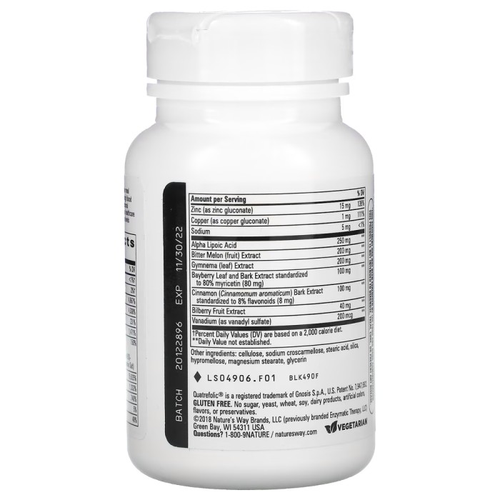 Натуральная добавка Nature's Way Blood Sugar, 60 таблеток