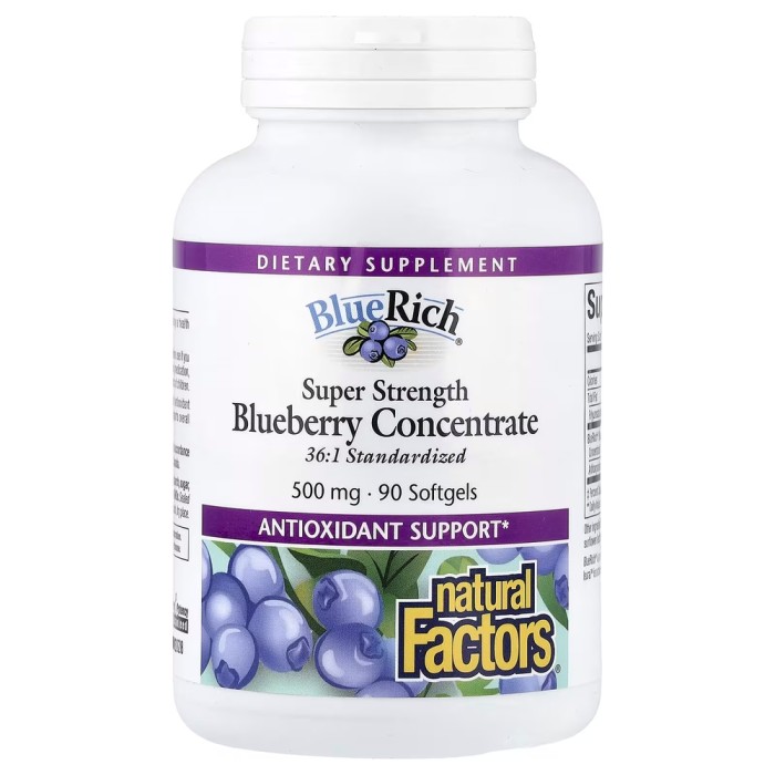 Натуральна добавка Natural Factors BlueRich Super Strength Bluberry Concentrate, 90 капсул