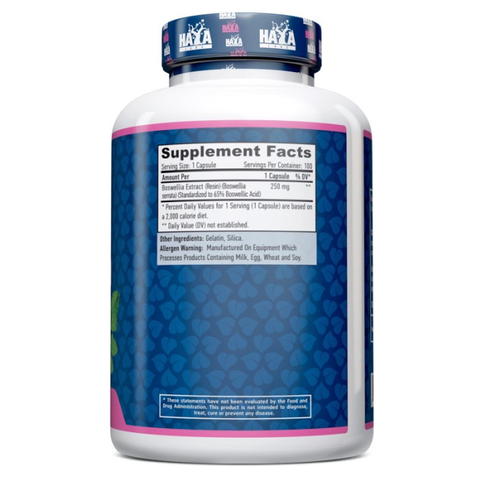 Натуральная добавка Haya Labs Boswellia 250 mg, 100 капсул