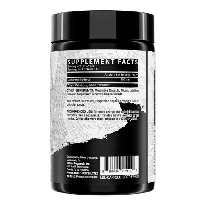 Передтренувальний комплекс Nutrex Research Caffeine 200, 60 капсул