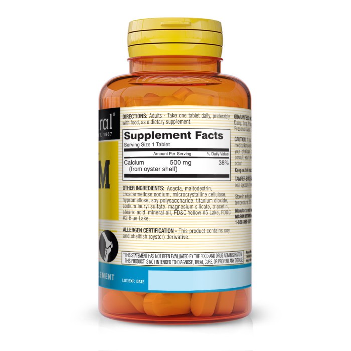 Вітаміни та мінерали Mason Natural Calcium 500 mg Oyster Shell, 100 капсул