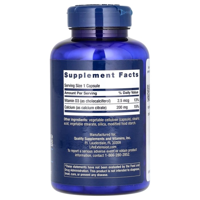 Вітаміни та мінерали Life Extension Calcium Citrate with Vitamin D, 200 вегакапсул