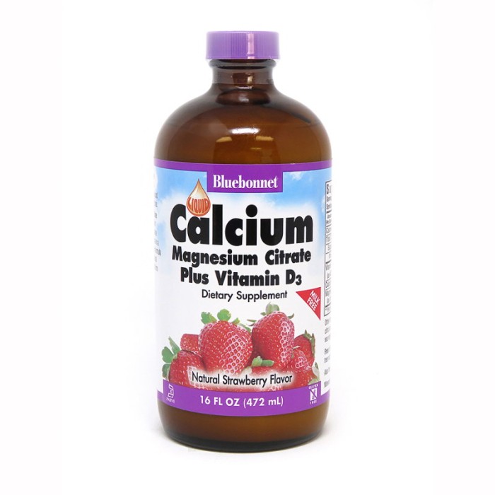 Вітаміни та мінерали Bluebonnet Nutrition Calcium Magnesium Citrate plus Vitamin D3, 472 мл Полуниця