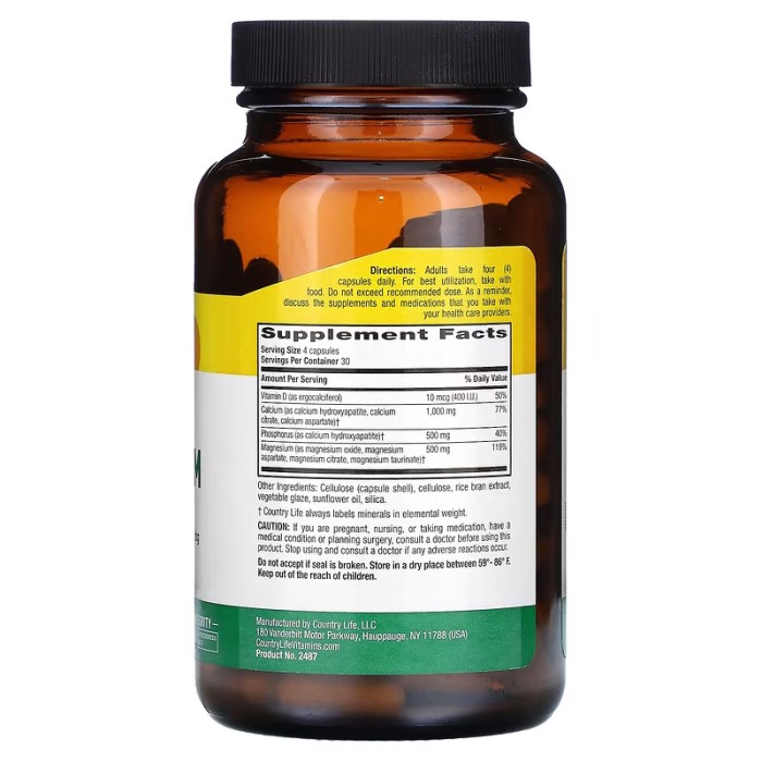 Вітаміни та мінерали Country Life Calcium Magnesium with Vitamin D, 120 вегакапсул