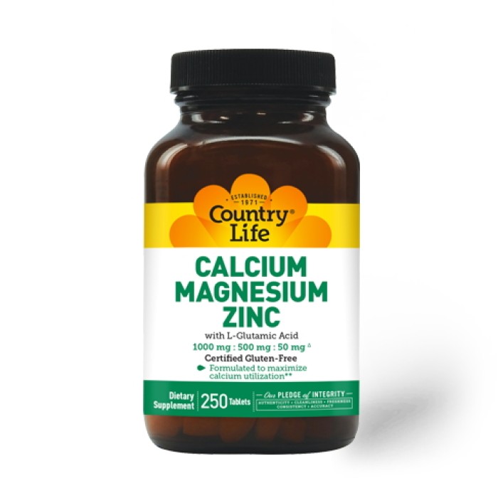 Витамины и минералы Country Life Calcium Magnesium Zinc, 250 таблеток