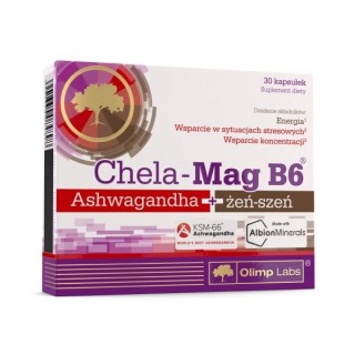 Витамины и минералы Olimp Chela-Mag B6 Ashwagandha+Ginseng, 30 капсул