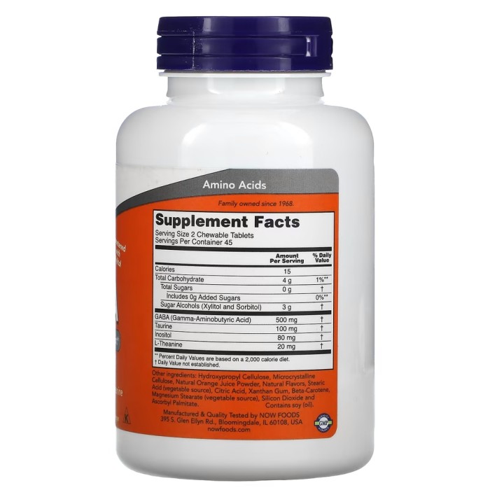 Амінокислота NOW Gaba, 90 жувальних таблеток Апельсин