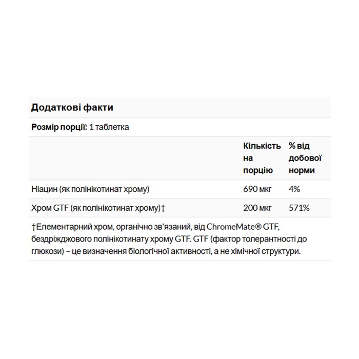 ChromeMate® Chromium GTF 200mcg Yeast Free - 120 tabs (Пошкоджена етикетка)