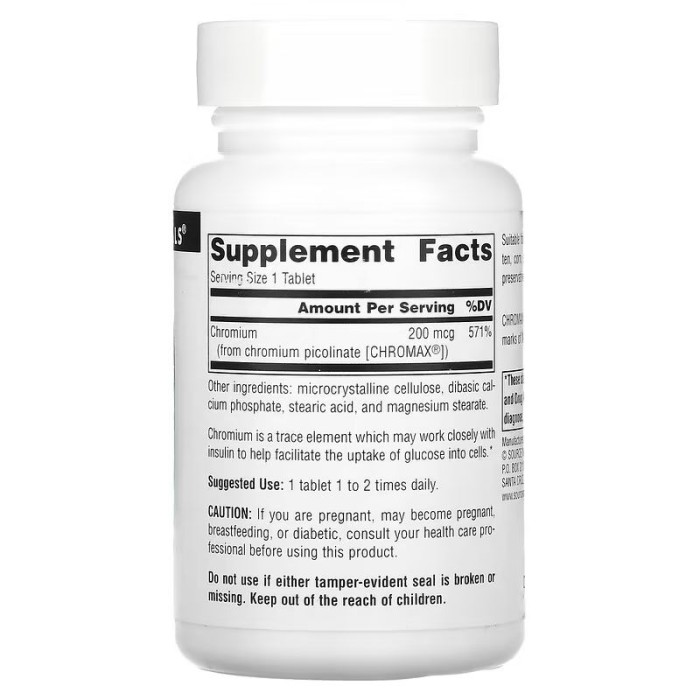 Вітаміни та мінерали Source Naturals Chromium Picolinate, 240 таблеток