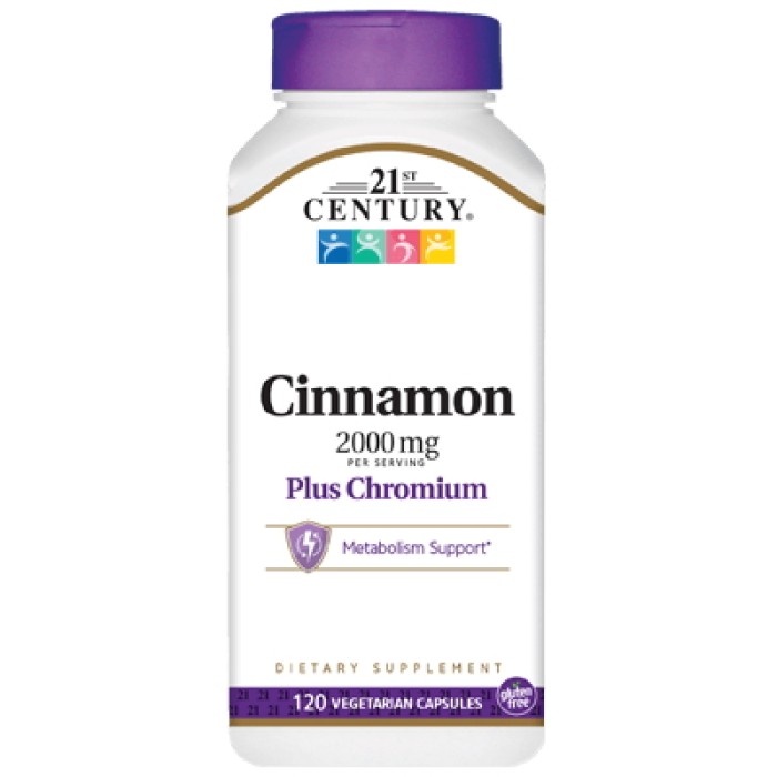 Натуральная добавка 21st Century Cinnamon Plus Chromium 2000 mg, 120 вегакапсул.