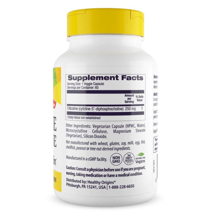 Вітаміни та мінерали Healthy Origins Citicoline CDP-Choline 250 mg, 60 вегакапсул