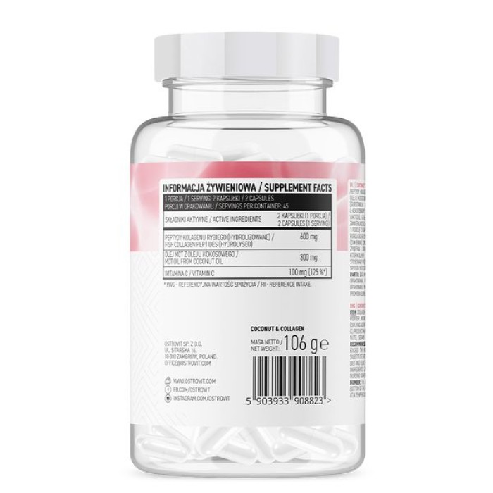 Препарат для суглобів і зв'язок OstroVit Coconut & Collagen, 180 капсул