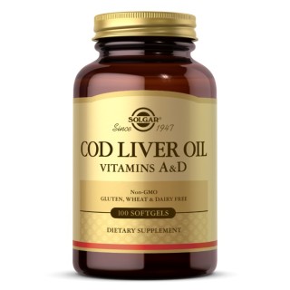 Жирні кислоти Solgar Cod Liver Oil Vitamin A & D, 100 капсул