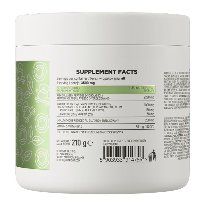 Препарат для суглобів і зв'язок OstroVit Collagen + Matcha, 210 грам