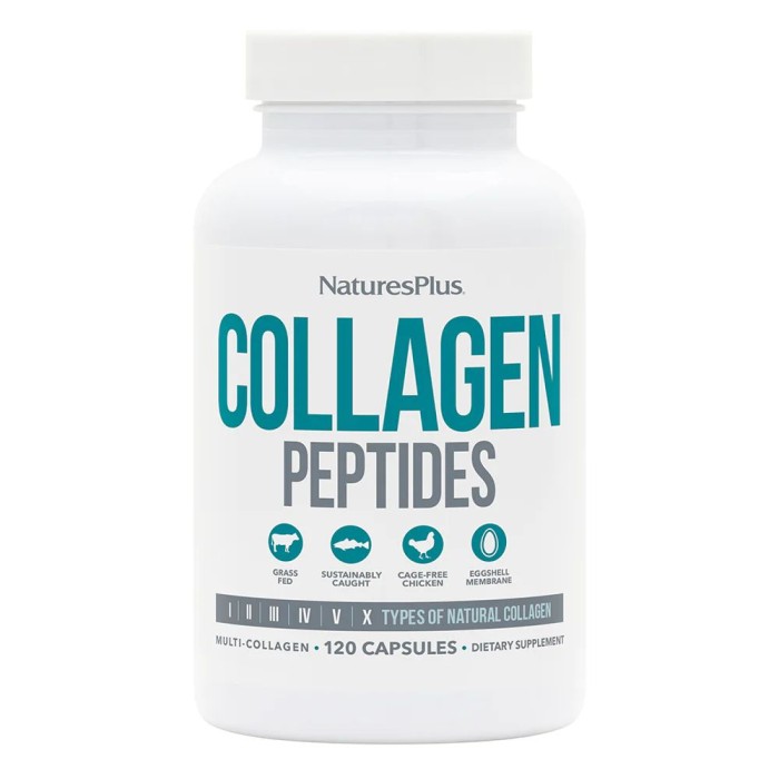 Препарат для суглобів і зв'язок Natures Plus Collagen Peptides (Type I, II, III, IV, V, X), 120 капсул