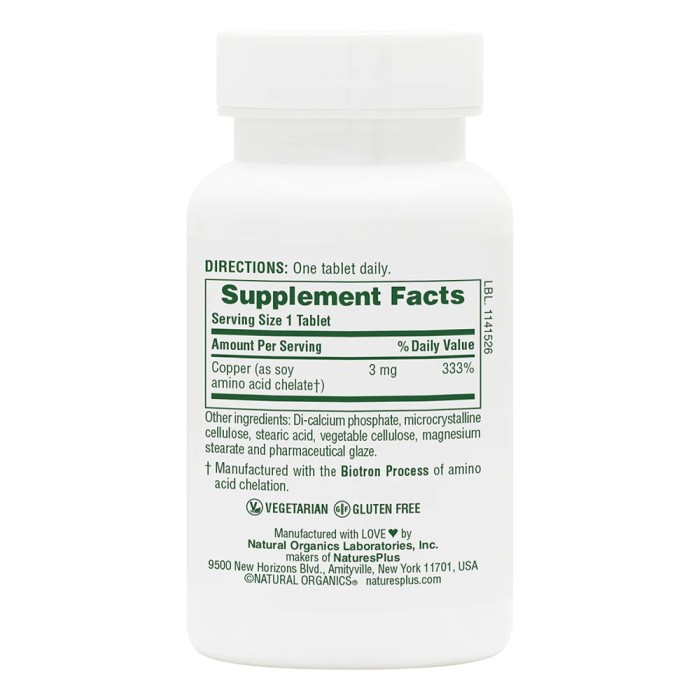 Вітаміни та мінерали Natures Plus Copper 3 mg, 90 таблеток