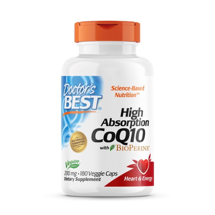 Натуральна добавка Doctor's Best CoQ10 BioPerine 200 mg, 180 вегакапсул