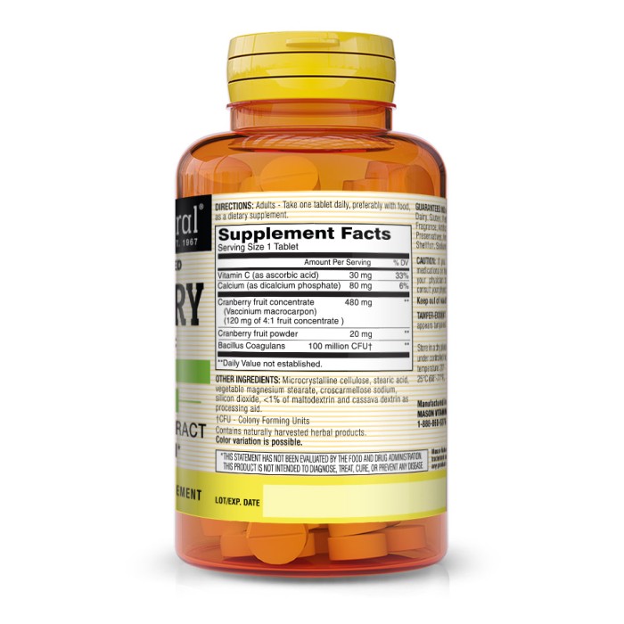 Натуральна добавка Mason Natural Highly Concentrated Cranberry with Probiotic, 60 таблеток