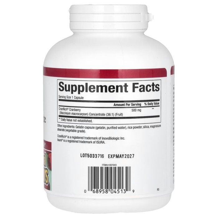 Натуральна добавка Natural Factors CranRich Cranberry Concentrate Super Strength, 180 капсул