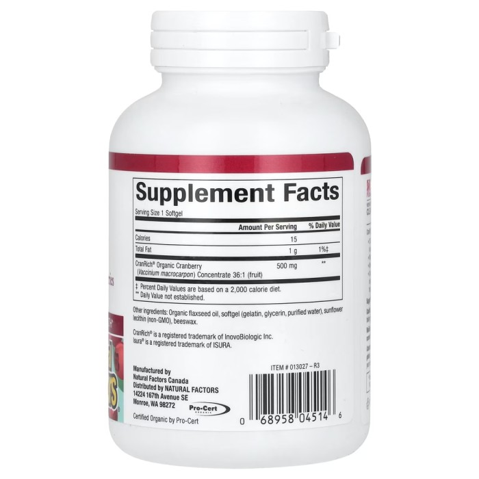 Натуральная добавка Natural Factors CranRich Cranberry Concentrate Super Strength, 90 гелевых капсул