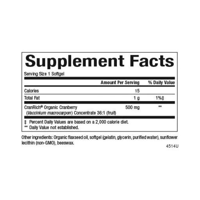 CranRich® Суперміцний органічний журавлинний концентрат 500 мг - 90 м'яких капсул