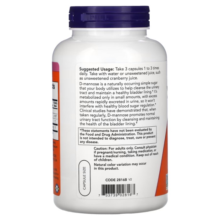 Натуральна добавка NOW D-Mannose 500 mg, 240 вегакапсул