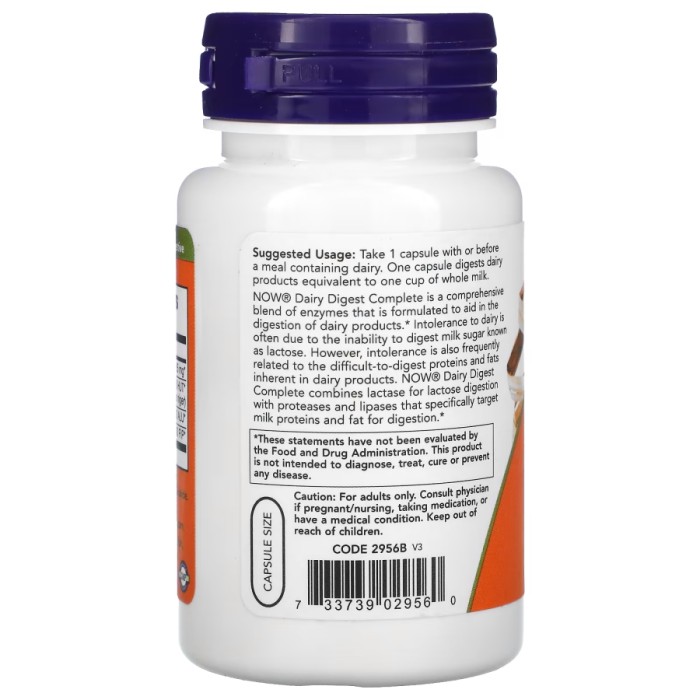 Пробіотики і пребіотики NOW Dairy Digest, 90 вегакапсул