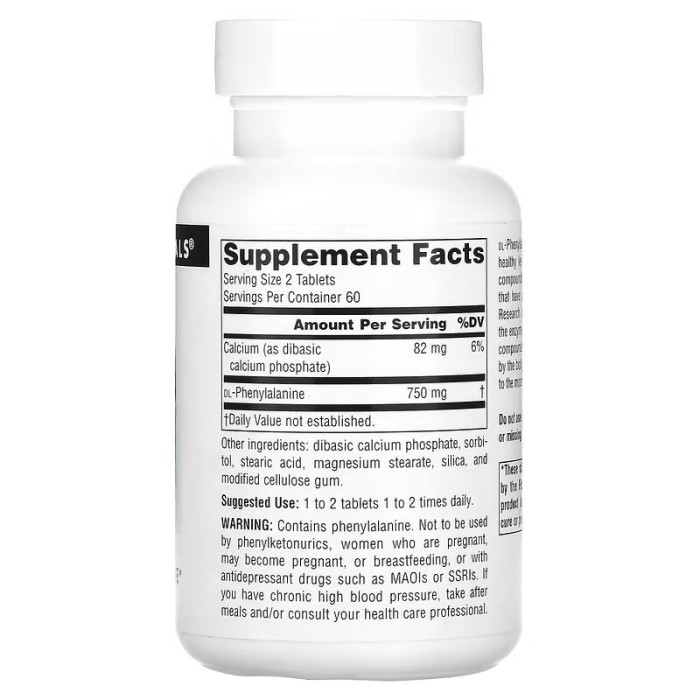 Амінокислота Source Naturals DLPA 375 mg, 120 таблеток