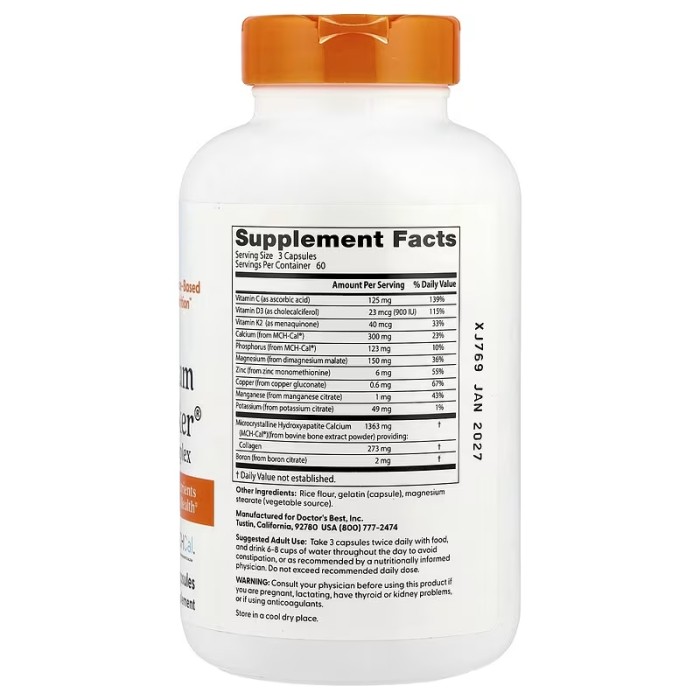 Вітаміни та мінерали Doctor's Best Calcium Bone Maker Complex with MCHCal, 180 вегакапсул