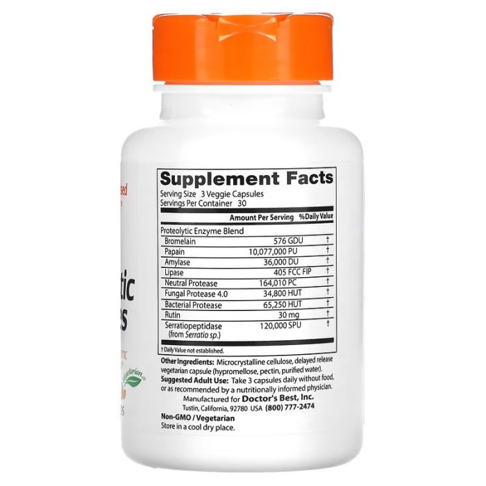 Натуральная добавка Doctor's Best Proteolytic Enzymes, 90 вегакапсул