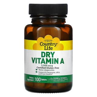 Вітаміни та мінерали Country Life Dry Vitamin A 10000 IU, 100 таблеток