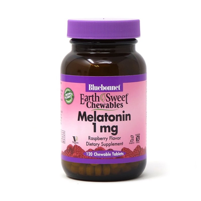 Натуральна добавка Bluebonnet Nutrition Earth Sweet Chewables Melatonin 1 mg, 120 жувальних таблеток
