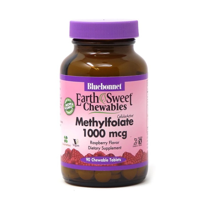Вітаміни та мінерали Bluebonnet Nutrition Earth Sweet Chewables Methylfolate 1000 mcg, 90 жувальних таблеток