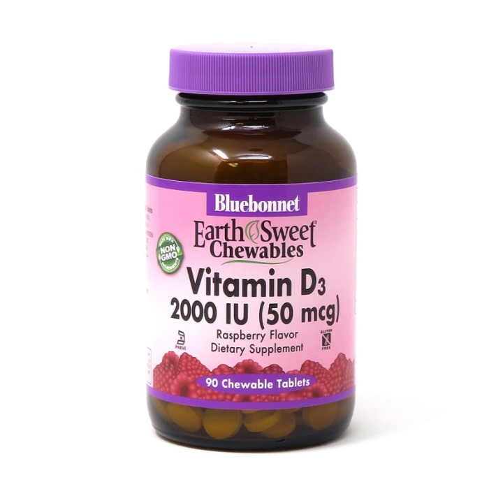 Вітаміни та мінерали Bluebonnet Nutrition Earth Sweet Chewables Vitamin D3 2000IU, 90 жувальних таблеток