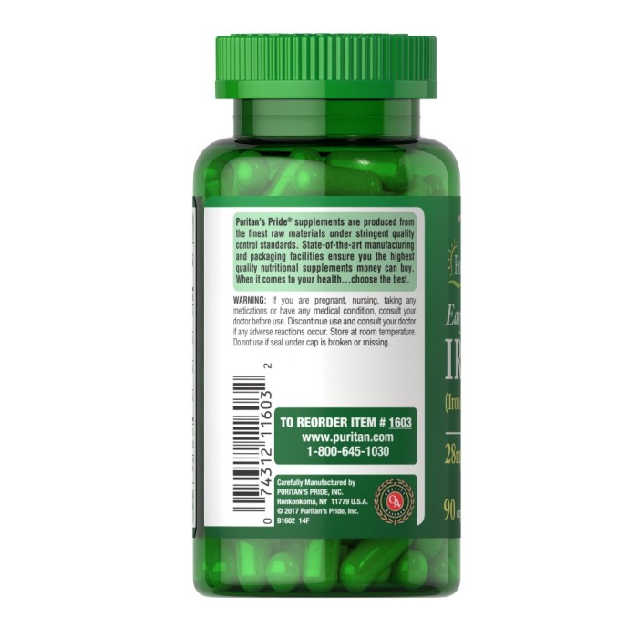 Вітаміни та мінерали Puritan's Pride Easy Iron 28 mg (Iron Glycinate), 90 капсул