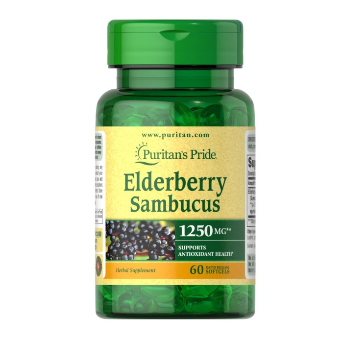 Натуральна добавка Puritan's Pride Elderberry Sambucus 1250 mg, 60 капсул